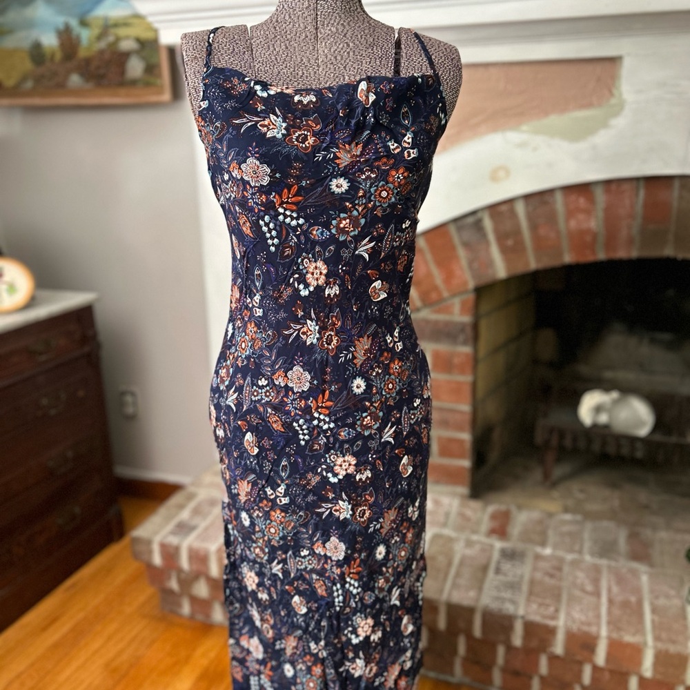 LOFT Navy Floral Maxi Dress